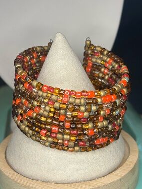 NWOT Boho Earth-Tone Multicolor Beaded Wide Cuff Bracelet Fall